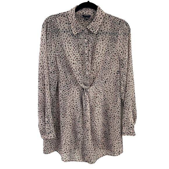 Torrid Tan Black Animal Print Chiffon Twist Front Tunic Shirt Womens 10 - Picture 2 of 6